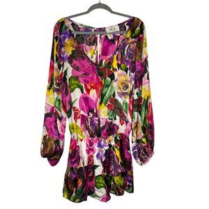 VaVa By Joy Han Large Romper Floral V-neck Puffy Sleeves Lined Pockets USA Made